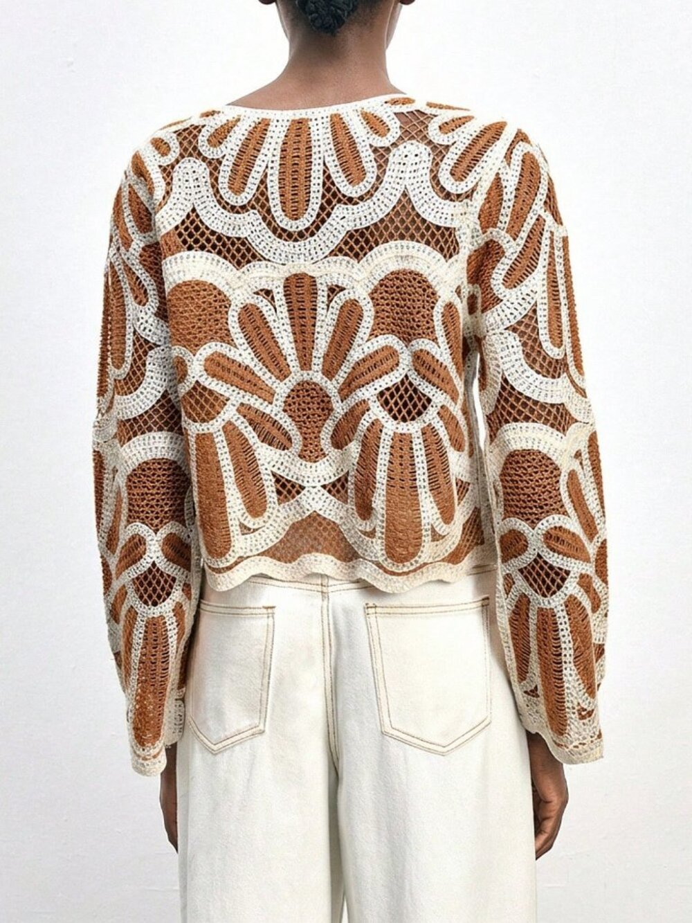 Brown Casual Women's Beach Vacation Allover Print Single-Breasted Cardigan - Picture 2 of 7